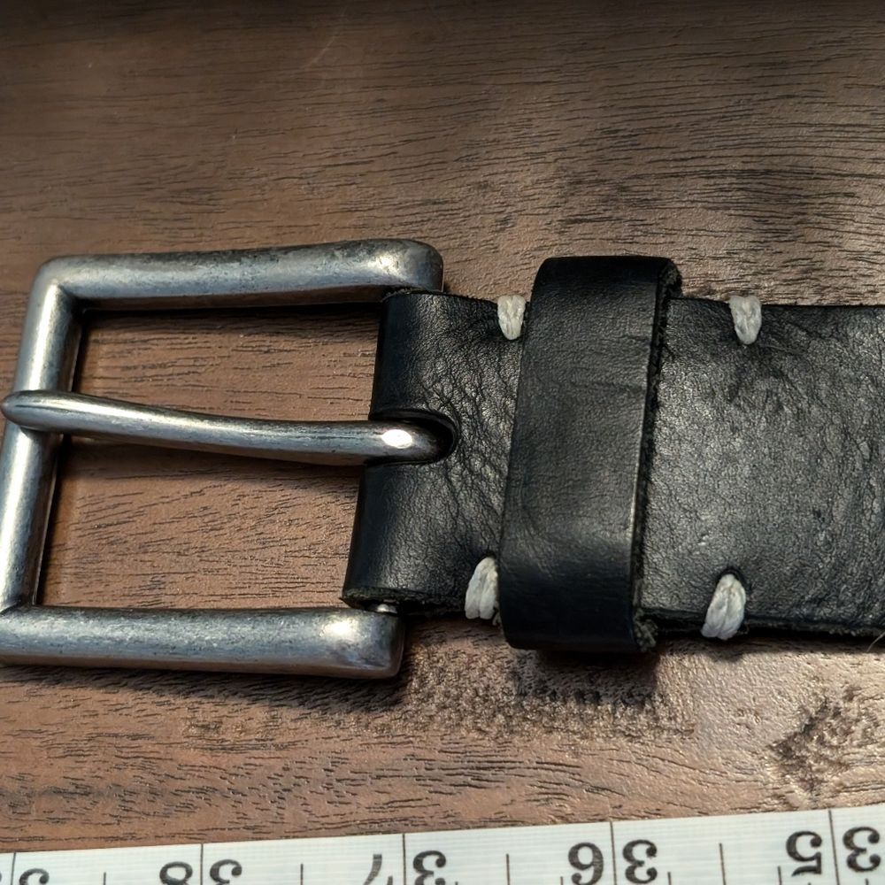 Genuine Leather Silver Tone Buckle Belt, Unisex Black, Size XL, Unisex